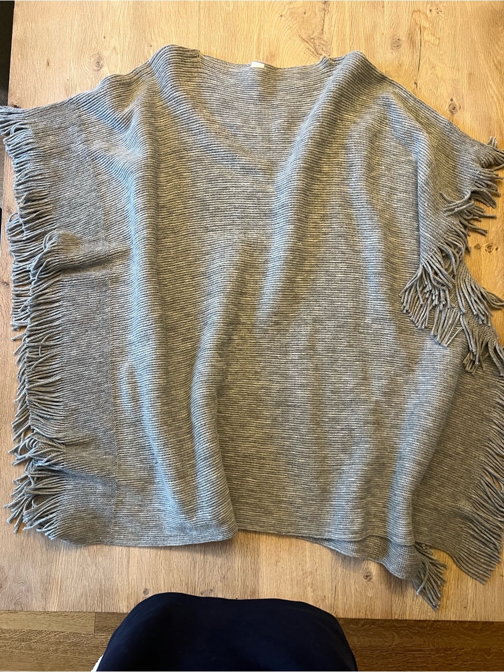 Heather Gray Ribbed Knit Fringe Poncho Wrap One Size Rachel Zoe Box of Style